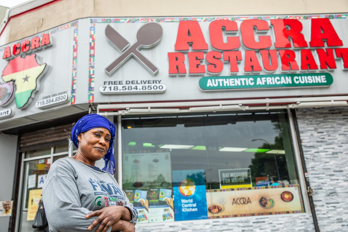 WCKitchen's tweet image. "When I got this space, I said to myself, 'Anybody, everybody who walks in and is hungry, please, let me serve them. Nobody will be in need at my table.'"

Georgina—owner of Accra Restaurant in The Bronx—cooks with WCK Direct, our free text-to-order program for families in need.