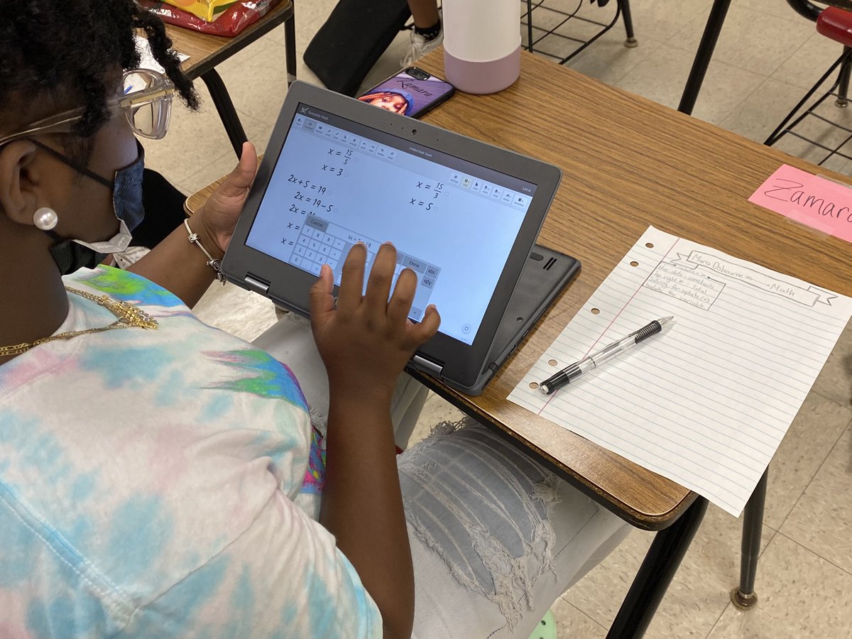 ms_pellicciotti's tweet photo. Yesterday during math acceleration camp we took our SPLAT problems from Monday’s lesson and used them to help set up and solve two-step equations through @GraspableMath !!!🤩 These math learners are working hard this summer!!!💛 #iteachmath #summeracceleration #graspablemath https://t.co/LmLb8sZ3Wm
