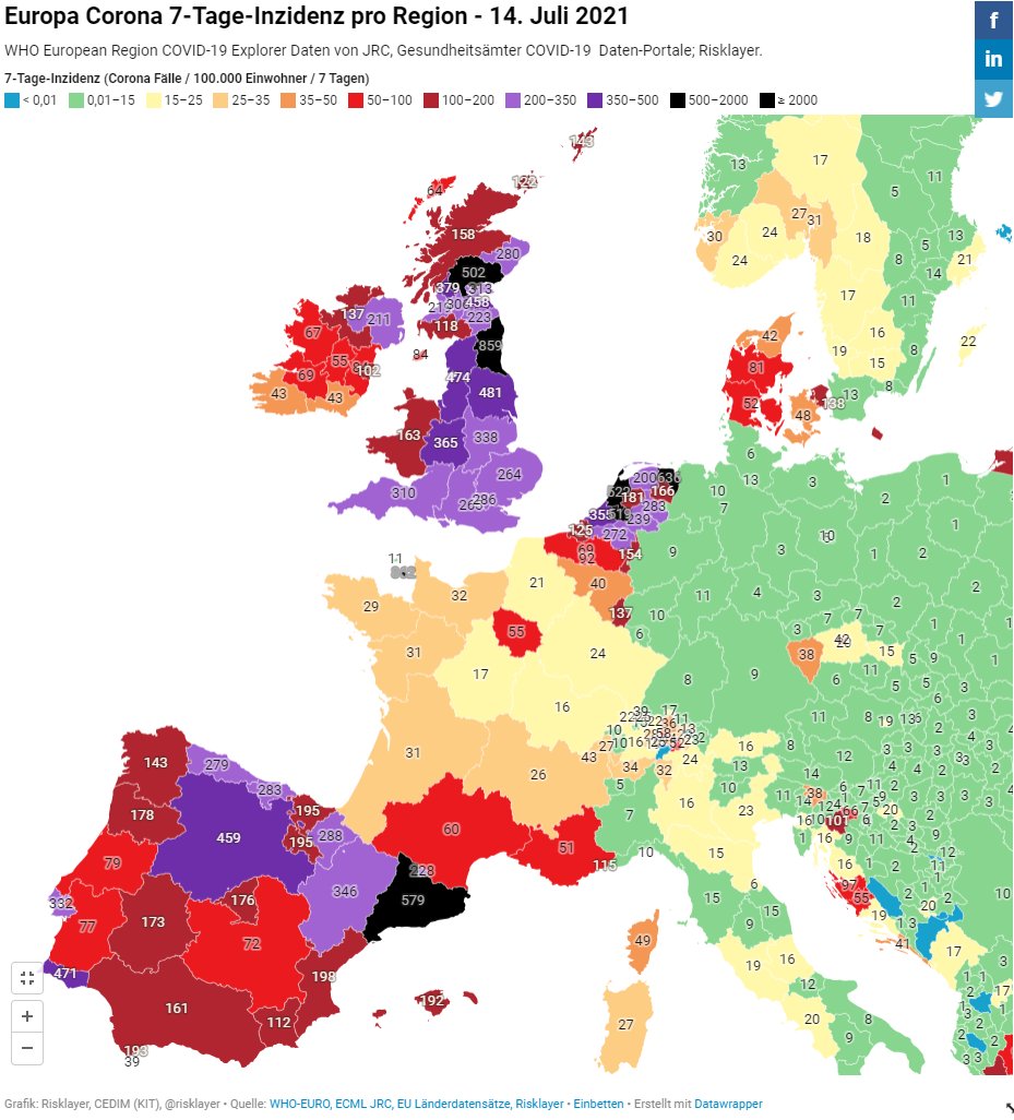 Risklayer On Twitter Corona 7 Tages Inzidenz In Europa Pro Region 14 Juli 2021 Corona Zahlen Explodieren Fast Uberall Weiter Inkl Deutschland Niederlande Viel Schwarz Jetzt Frankreich Tschechien Danemark Wieder Interaktiv Https