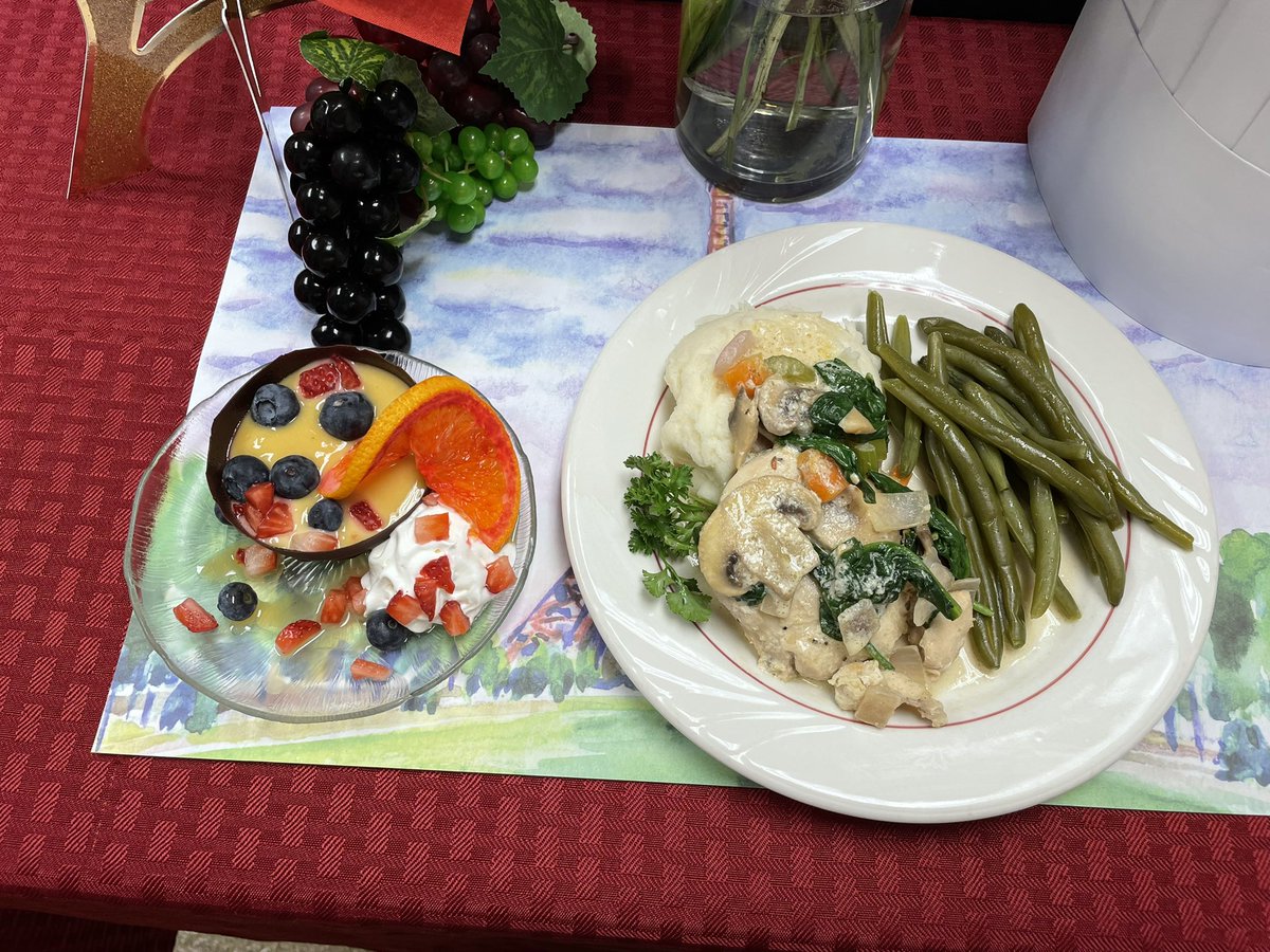 csvfd236's tweet photo. Another Theme week for the residents at The Oaks at Bethesda. Today’s lunch and dessert for our France Theme Week!! @nolafoodguy @MckeeJmckee73 @OaksBethesda @TrilogyLiving https://t.co/jPg9WiNpvi