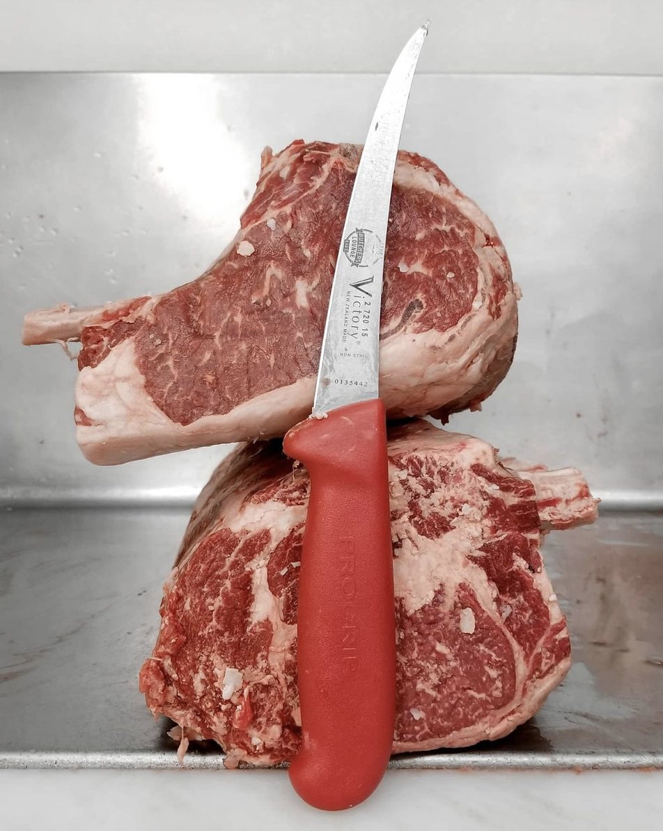 Check out these amazing Meyer Natural Angus ribeyes...cowboy-style! 🤠🥩 #beef