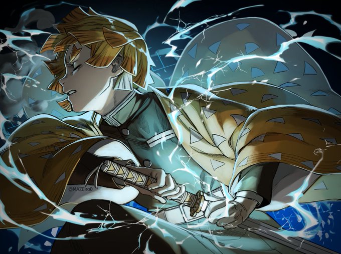 MAZE ⓋさんがTwitterに投稿した我妻善逸(鬼滅の刃)のイラスト。