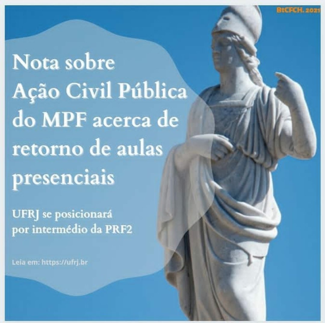 BibECOCFCH's tweet photo. Nota sobre Ação Civil Pública 
do MPF acerca de retorno de aulas presenciais.

UFRJ se posicionará por intermédio da PRF2 [...]

Saiba mais:
https://t.co/27Pkjnun0j

#ufrj #aulaspresenciais 
#acaocivilpublica #mpf
#ifes #prf2 #oms https://t.co/YQLZ5uBtnv
