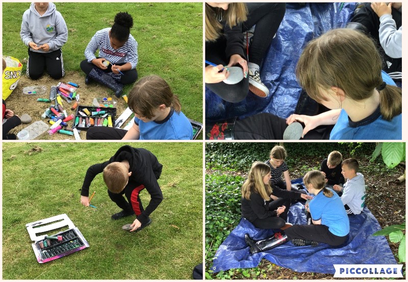 YsgolBroTawe's tweet photo. Another creative day with @Clarefrog22 as part of the #FaCEProject. 🎨🌳 We loved making dens to keep us sheltered whilst we painted our pebbles for the exhibition! 🖌️⛺️
#HealthAndWellbeing 
@MrsBullionsMaes 
@Maesydderwen 
@_OLW_ 
@WG_Education 
@powyseducation https://t.co/NXF59mL9DR
