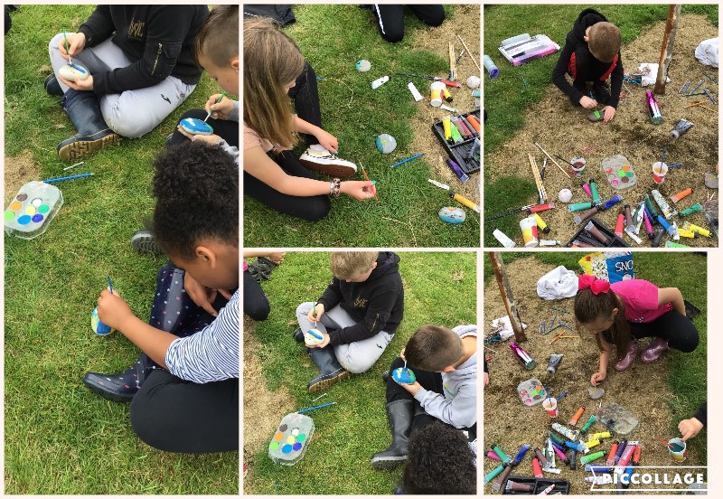 YsgolBroTawe's tweet photo. Another creative day with @Clarefrog22 as part of the #FaCEProject. 🎨🌳 We loved making dens to keep us sheltered whilst we painted our pebbles for the exhibition! 🖌️⛺️
#HealthAndWellbeing 
@MrsBullionsMaes 
@Maesydderwen 
@_OLW_ 
@WG_Education 
@powyseducation https://t.co/NXF59mL9DR