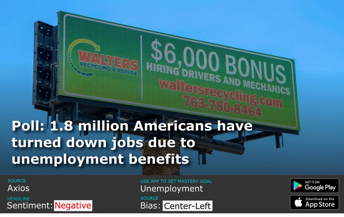 newslyticsapp's tweet photo. 1.8M Americans have turned down jobs due to unemployment benefits 
Url - https://t.co/Sltd3e8HLW

Download Newslytics today https://t.co/eIRgyKM67L 

#JobSearch #career #education #economy #employment #news #breaking #trending #stocks #crypto #politics https://t.co/WtCgvZFVbq