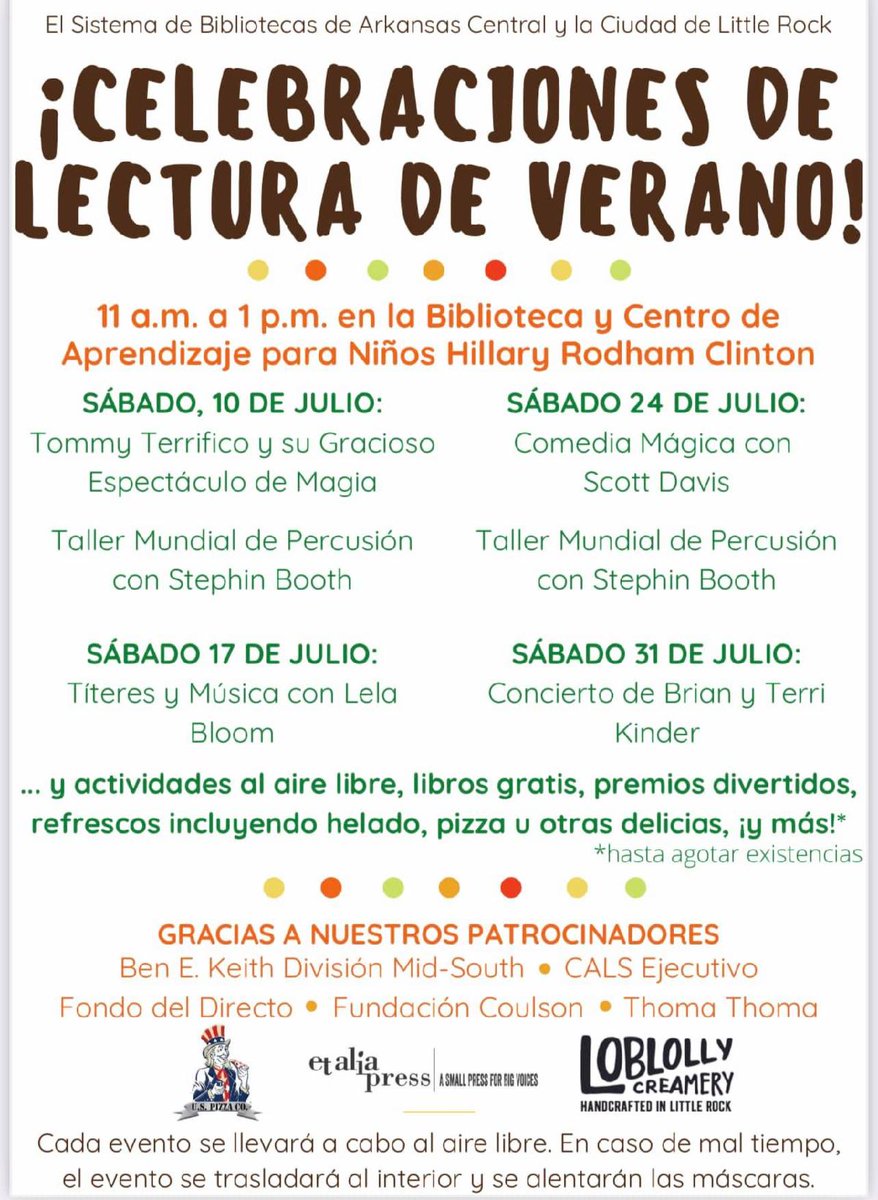 CALS and the City of Little Rock have partnered to bring fun family events every Saturday in July! Stop by any of these free events this month!