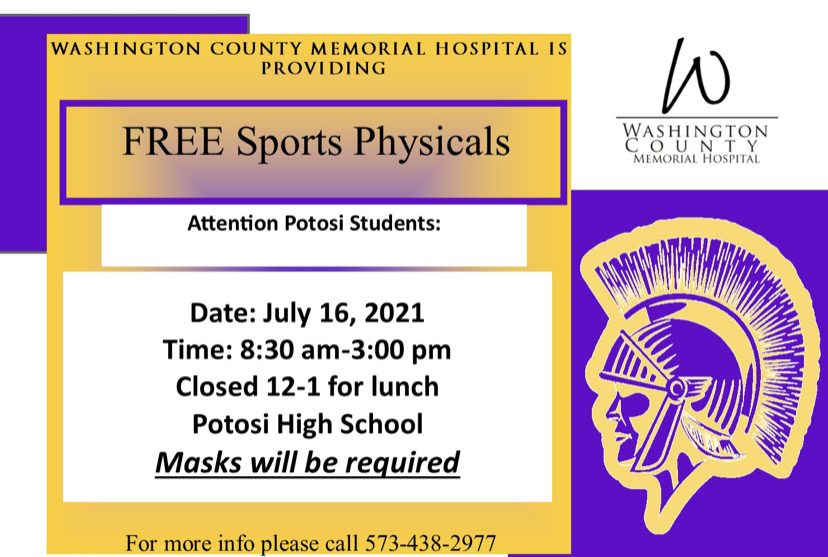 2 days away! A few reminders:
• Potosi is still requiring ANNUAL physicals
• Parent/guardian signature is required in several spots for physical to be compete 
• Insurance information is also required for physical to be complete