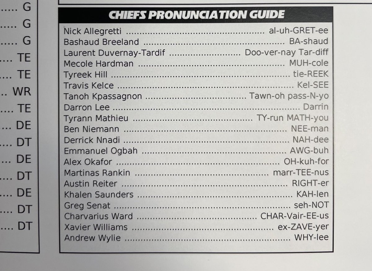 DaniWelniak's tweet photo. The undefeated @Chiefs pronunciations guide: 

Kel-SEE https://t.co/Uj7mEr19dm