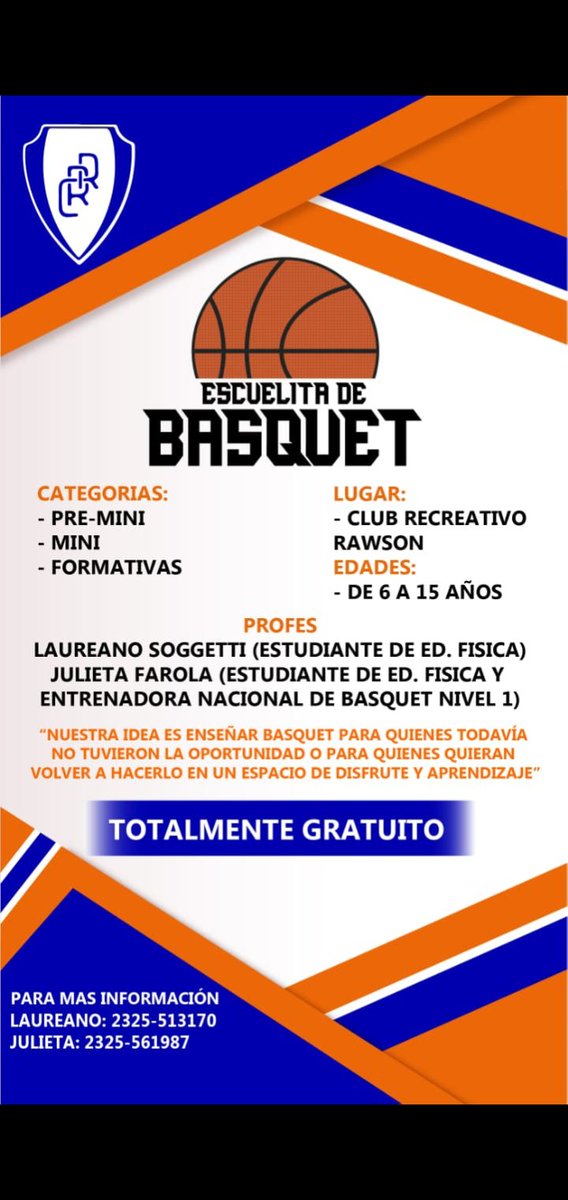 ClubRawson's tweet photo. Muy buenas noche gente!! Les pasamos a informar que seguimos trabajando y sacando buenos resultado a todo esto! Se viene LA ESCUELITA DE BASQUET DEL RAWSON 🏀 nada mas lindo que agregar un buen deporte al querido club! Gracias a la gente que se comprometio ayudar con todo esto 💙 https://t.co/beVz5HD6ti