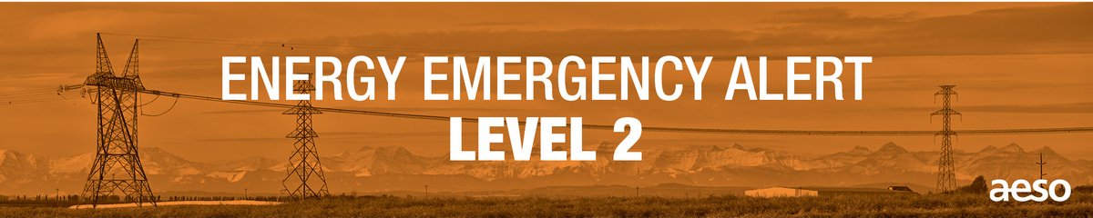 theAESO's tweet photo. We have declared an Energy Emergency Alert (EEA) Level 2 as of 4:46 p.m. on July 14, 2021. 

This is due to unplanned loss in generation. Reserves are balancing the power system. Supply continues to meet demand. 

Please conserve energy if you can between 4-7p.m. #ABElectricity https://t.co/PQ94kmyUen