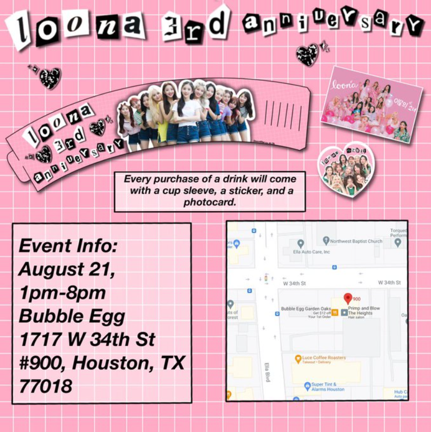 aboutlovecafe's tweet photo. ✨ Loona 3rd Anniversary in Houston ✨

Houston Orbits! We will be co-hosting a Loona 3rd Anniversary event along with @rosecolorprints! Come by and claim your freebies!
Follow @ShiningStarCo for donation updates❤️

📅 August 21, 1-8PM
📍 Bubble Egg Garden Oaks https://t.co/jAgPG7jDkn