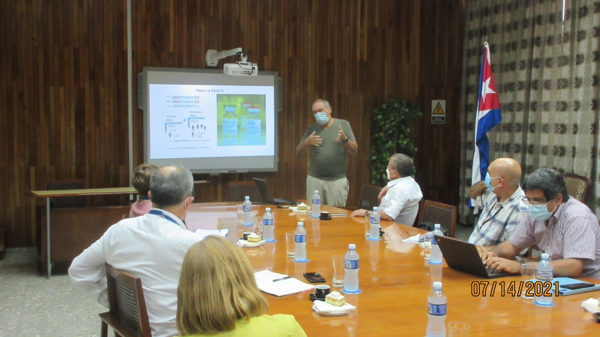 BioCubaFarma's tweet photo. Provechoso y enriquecedor fue el encuentro sostenido en la tarde de hoy con el Dr. José Moya y otros miembros de la Representación de @opscuba. Nuestros científicos le ofrecieron información detallada de los resultados de los EC de #Soberana02  y #Abdala. https://t.co/hUaDV8R3Ig