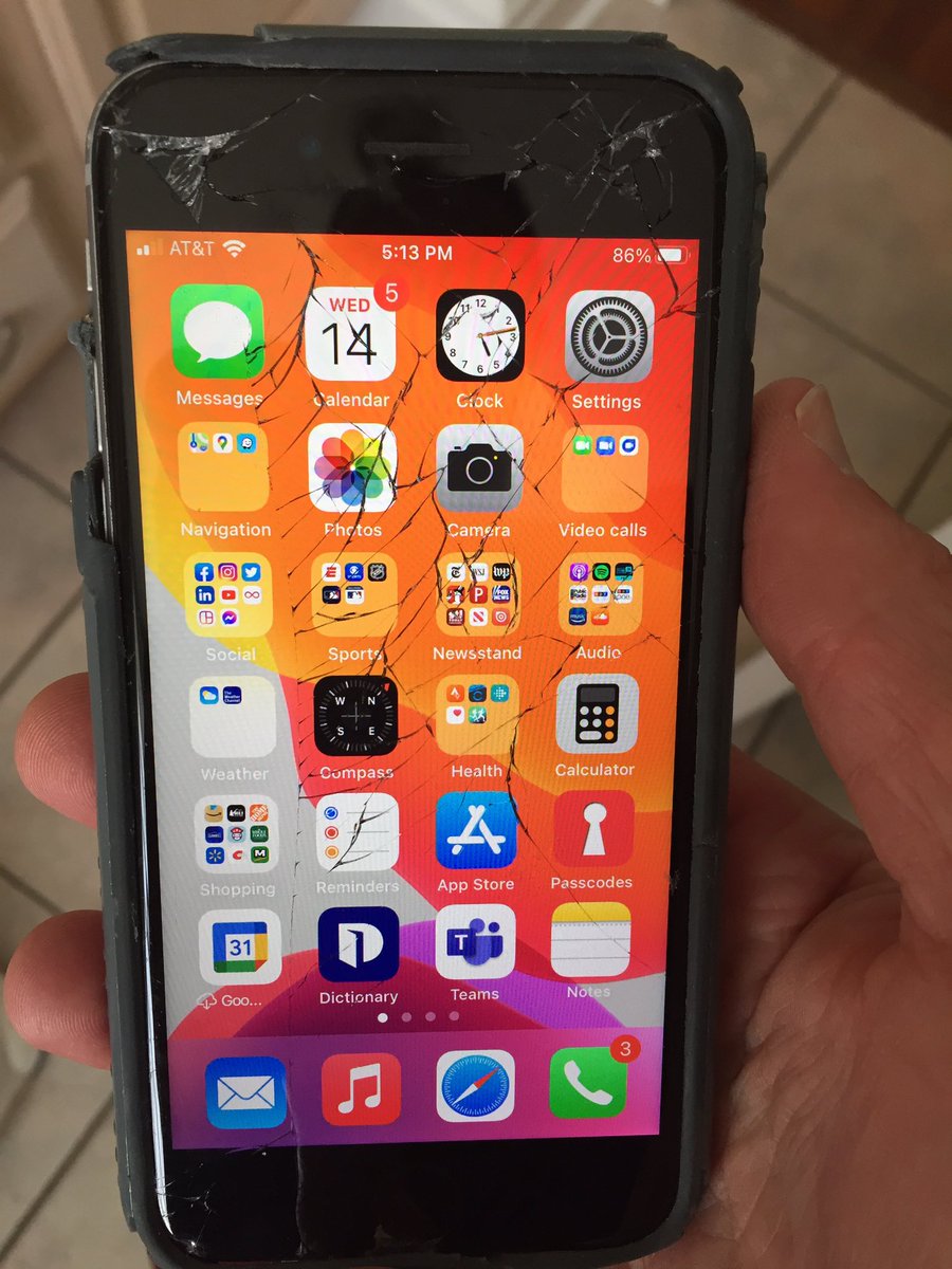 chadgarrison's tweet photo. @Apple - This 4-year-old iPhone 6s fell off a roller coaster yesterday. Park maintenance found it today and returned it to me. Despite a beat up screen, everything still works! Does Timex still have copyright on that “Takes a licking” slogan!? https://t.co/RQ8TDnP06h