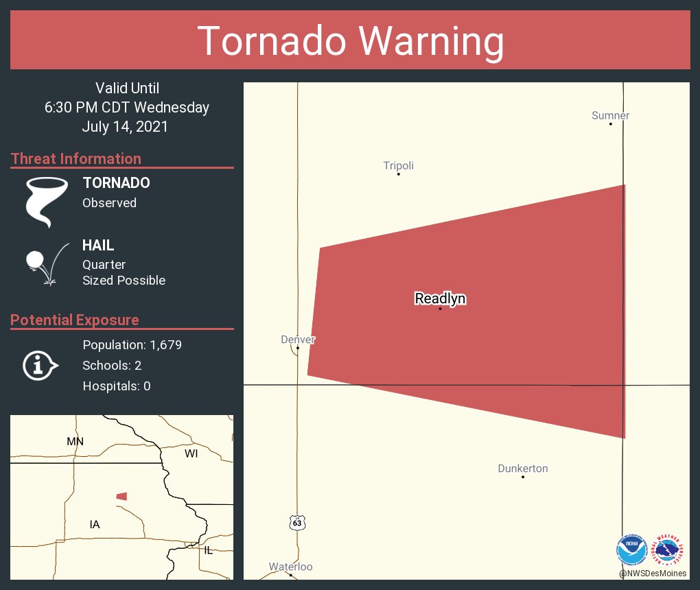 NWS Des Moines on Twitter "Tornado Warning including Readlyn IA until
