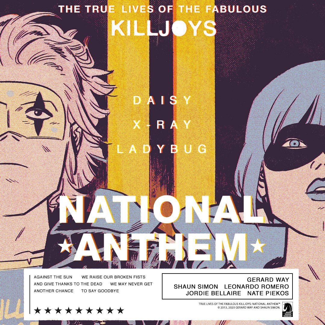 DarkHorseComics's tweet photo. A variety of collections to choose from! The True Lives of the Fabulous Killjoys: National Anthem new in paperback, an oversized hardcover Library Edition, and a Deluxe Edition! Details: https://t.co/6leOPzdnyK 

By @gerardway @ShaunSimon @Leo__Romero Jordie Bellaire &amp; @blambot https://t.co/51H3pfXXWn