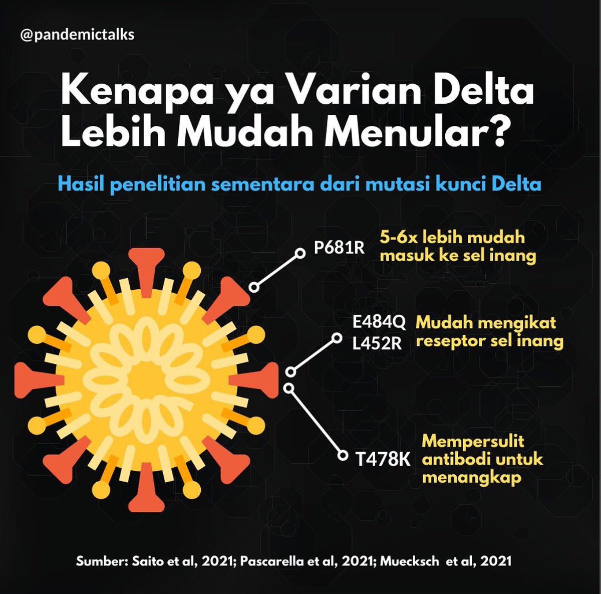 pandemictalksID's tweet photo. Seperti yang kita tahu, varian Delta sudah menyebar di tanah air dan juga 100 negara lainnya.

Sebenarnya, apa sih yang membuat varian ini lebih cepat menular dibandingkan virus corona yang ada di Wuhan? https://t.co/I0pL855NWx