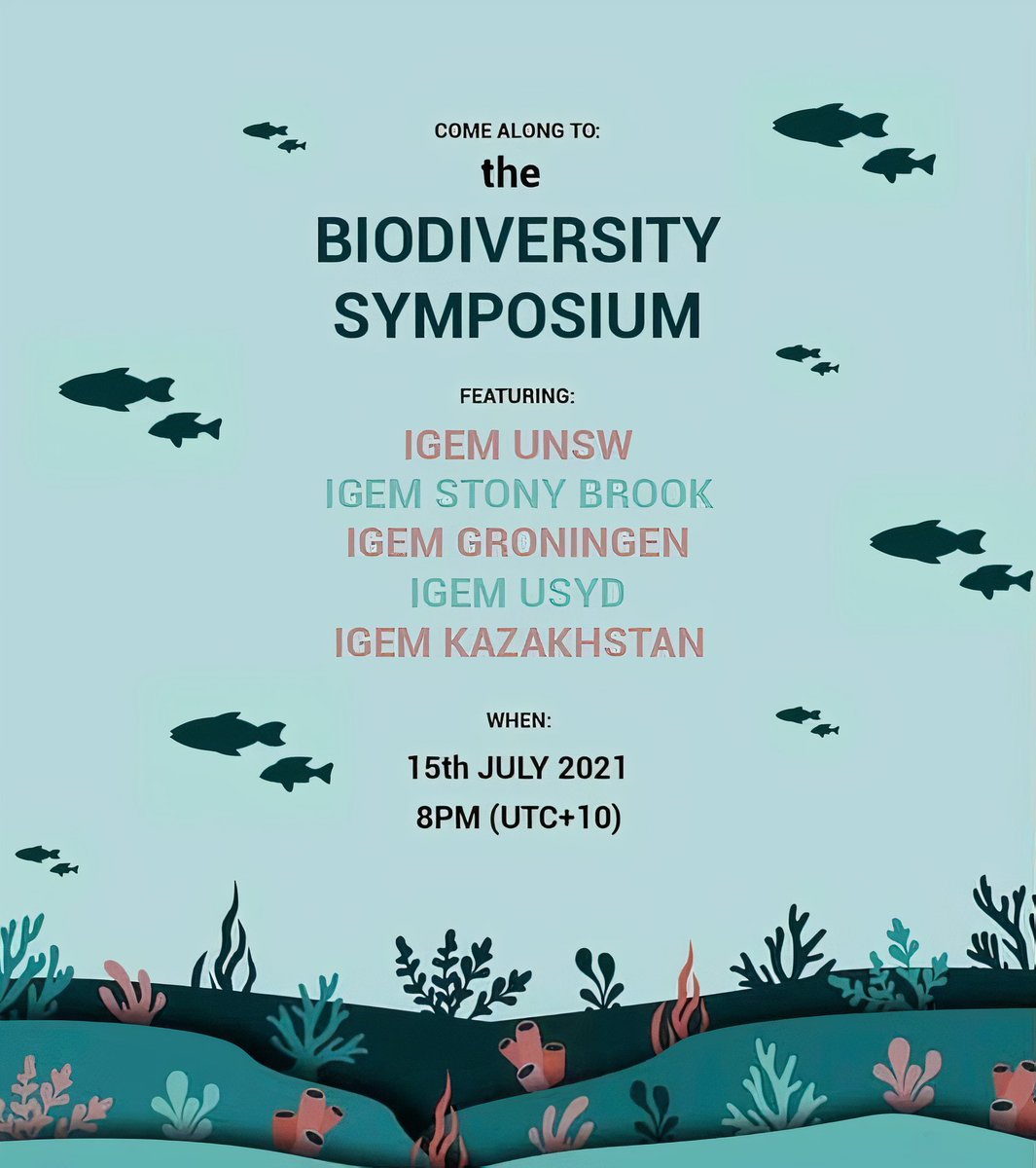 We will take part in Biodiversity Symposium, held by <a href="/UNSW_iGEM/">UNSW iGEM</a>! Along with <a href="/iGEMSBU/">iGEM SBU</a>, @2021Groningen, <a href="/2021Usyd/">USyd iGEM/AusSynBio 2021</a>. If you are interested to know more about ecosystems, biodiversity, and how our projects can help to protect them, feel free to join us: forms.gle/5zvVmcxsH64tVa…