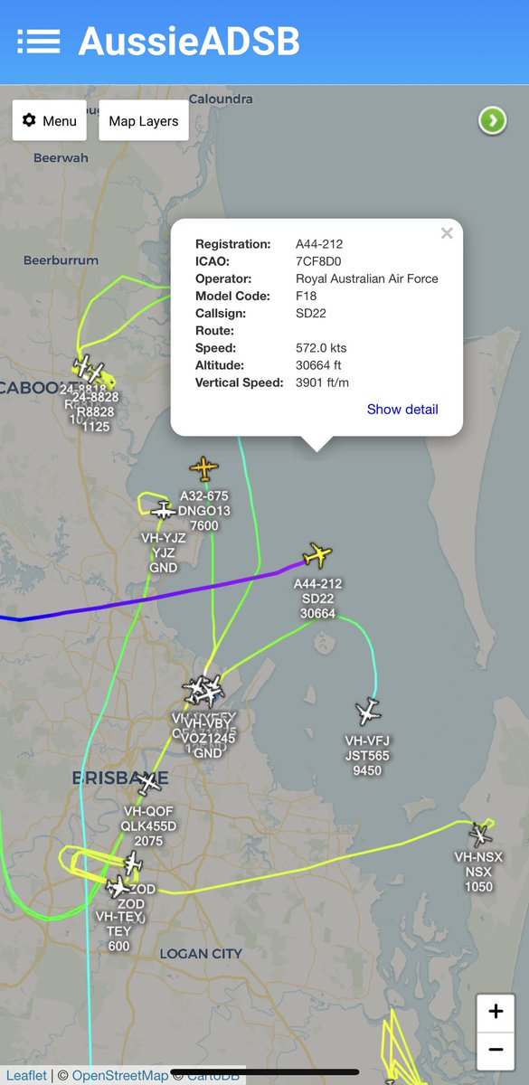 machlooper's tweet image. Not often you see #Fastjets on a flight tracker. There been a steady flow of #SuoerHornets and #Growlers over me all day with exercise #TalismanSabre on. #F35’s and #US and #British   assets also involved. Normally a #CVN involved also @DietrichVFA41 🤙🏻