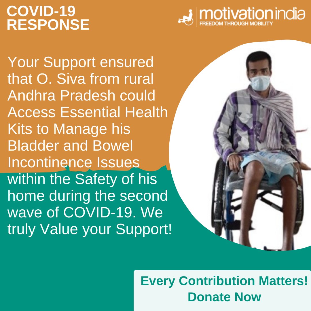 motivation_ngo's tweet photo. Managing #Bladder &amp; #Bowel #Incontinence is crucial for the health of #WheelchairUsers with #SpinalCord injuries! O. Siva accessed essential #HealthKits with the support of our generous donors &amp; our partner organisation DDRC East Godavari. https://t.co/YBSqaPUlVu
#COVID19 https://t.co/Tc0cXh3vF3