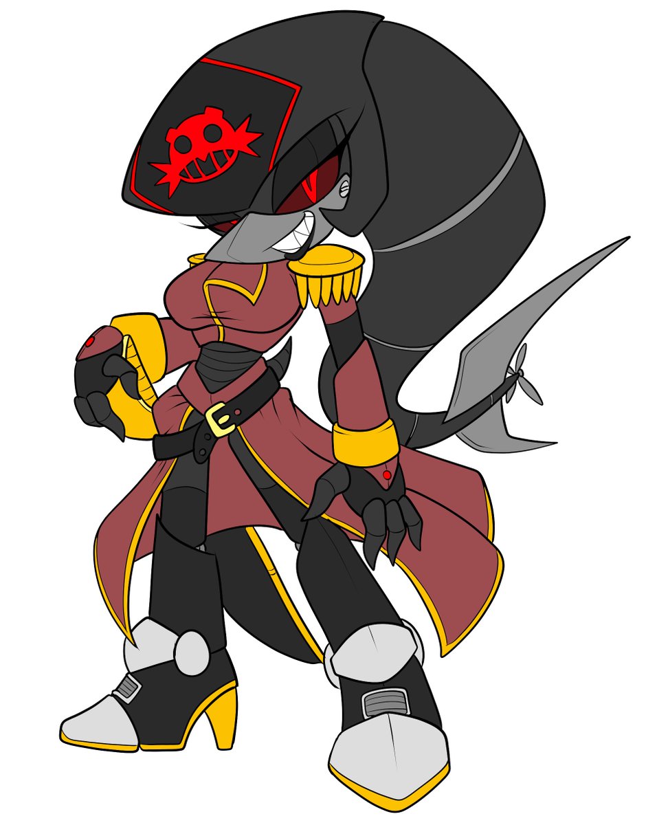 In light of shark week, might as well show off this lass of mine - Admiral Derecho; captain of the EGG Ill Omen and commander of the Egg Privateers! 
Art by the always-talented @ChaosCroc! https://t.co/7K7ANERxec