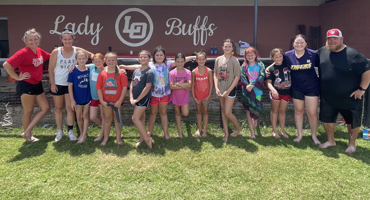 LoneSoftball's tweet photo. Last day of camp went great! Shout out to all the support and parents who allowed their future Lady Buffs to join! 🦬🥎   Also want to recognize our Lady Buffs of the Week Reese Patterson and Addie Hogue!! #Herd #BrickXBrick @LOISDAthletics https://t.co/W7llN5MDkW