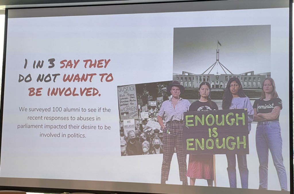 The current situation in Australia means women are being put off going into politics. <a href="/CaitFigueiredo/">Caitlin Figueiredo</a> #GenderEqualParliament