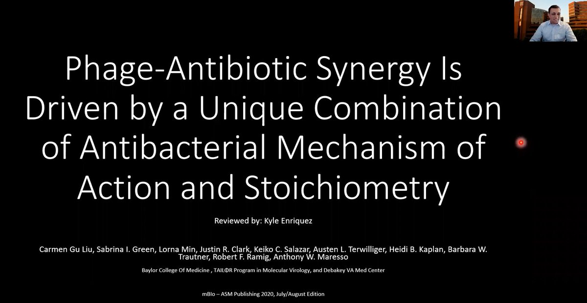 Thanks to the <a href="/A_P_S_A/">APSA</a> for having me as a presenter for this week's Microbiology #VSRP #JournalClub, discussing the 2020 #synogram and #phage work out of <a href="/BCMTailorLabs/">BCM Tailor Labs</a>, and to all of the participants for excellent questions on #mdphd, #mstp, and the future of ID therapeutics!