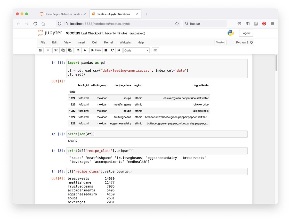 Victor_Gayol's tweet photo. El libro Humanities Data Analysis, de @FolgertK , @Mike_Kestemont & A. Riddell es una maravilla. Aprendes diversos métodos haciendo los ejercicios directamente mientras lees. Para gente con un conocimiento básico de Python (usen Python 3.8.x, no la última versión 3.9.x) #HDigital https://t.co/lH5CTvxLio