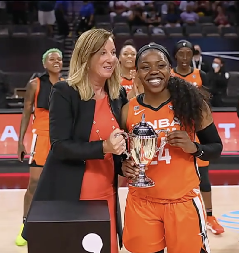 espn's tweet photo. The 2021 @WNBA All-Star MVP: @Arike_O 👏 https://t.co/iL5xnsbxdw
