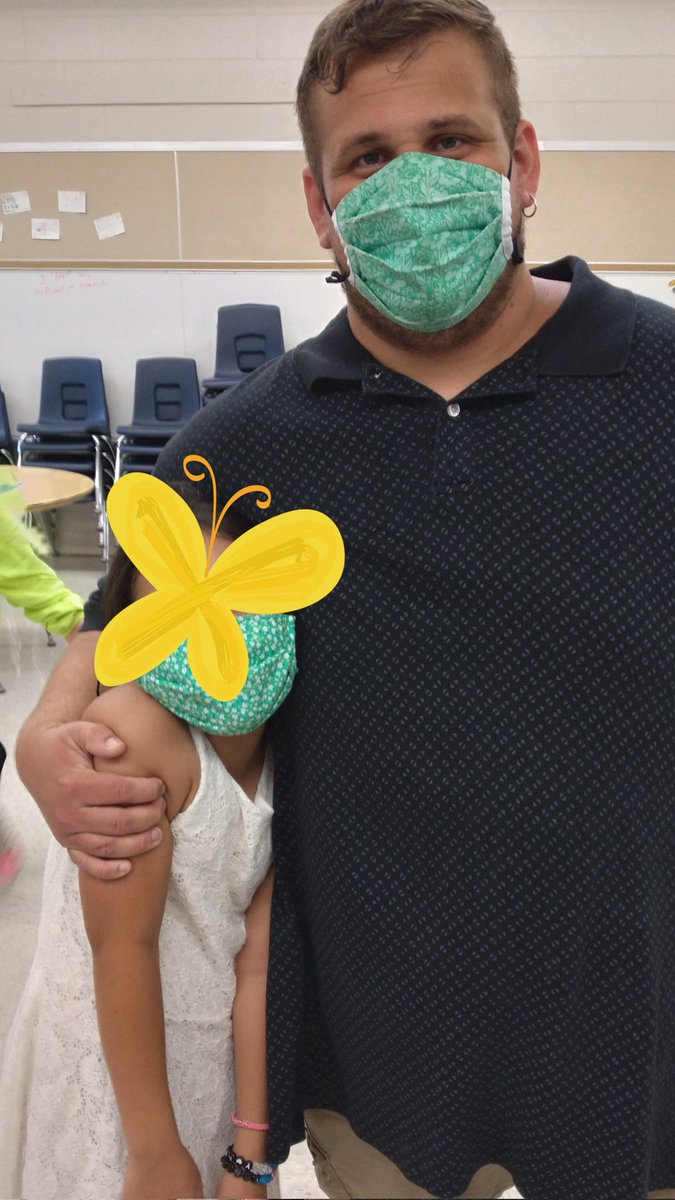 Mr P and his biggest fan happened to both wear green flowered masks today. I had to capture the moment!