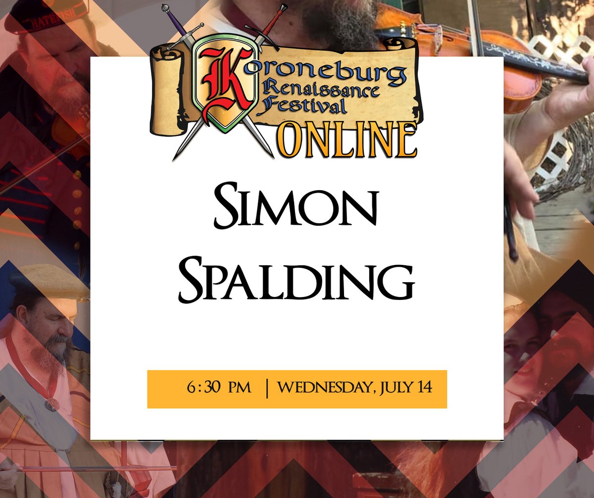 Simon Spalding joins us LIVE on the WillKommen Stage in 10 minutes! Don't miss out on one of the last chances to see our online festival. Find us here: renfestcorona.com/koroneburg-onl…