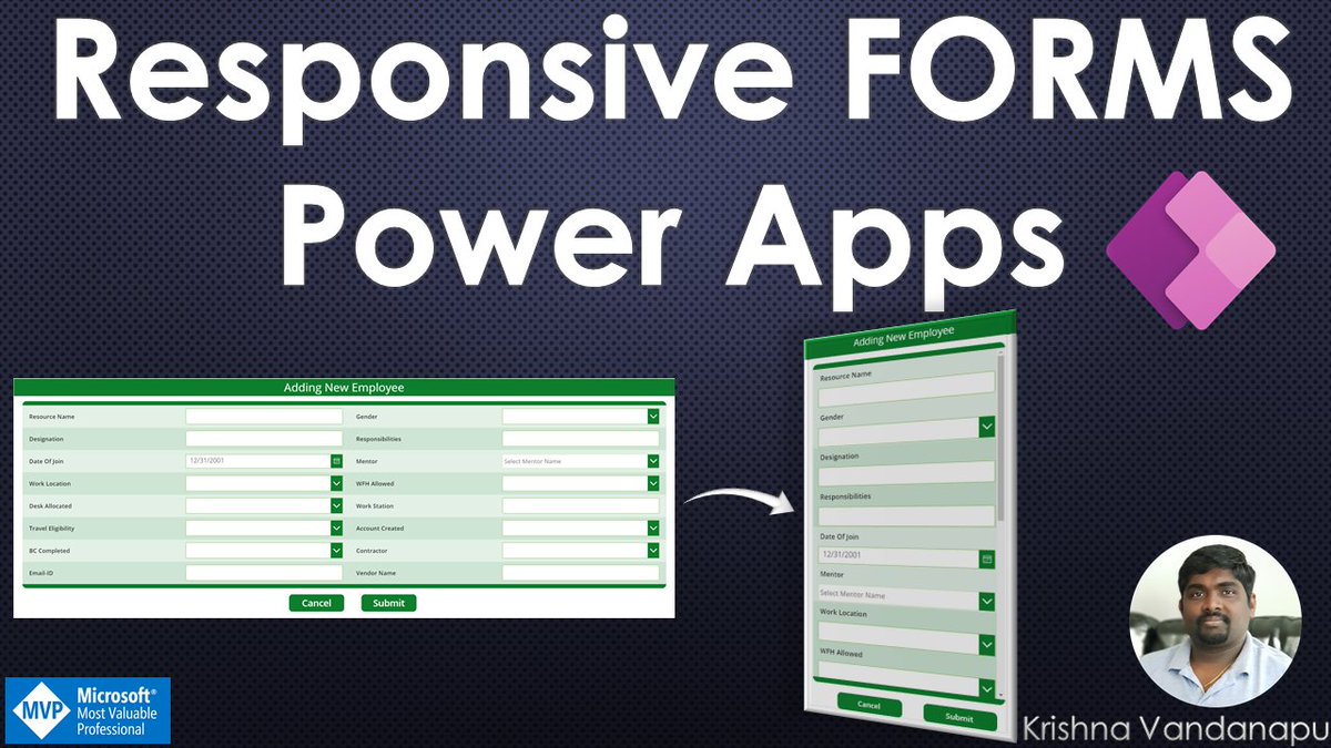 KrishnaShp's tweet photo. Hi Makers,
You want to create responsive forms in Power Apps?
📢Here is my 10 min step by step video 📽️ https://t.co/BiTSWjcTSU explained how to implement responsive forms in Power Apps.
@MSPowerApps #PowerApps #PowerAddicts #MSPowerMove #PowerAppsCC #PowerNation https://t.co/cASp2xWFc6