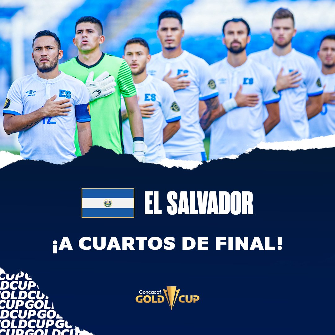 GoldCup's tweet photo. Tenemos al primer invitado a los Cuartos de Final 😎 #EstoEsNuestro 

@LaSelecta_SLV 🇸🇻 consiguió esta tarde su segunda victoria en la #CopaOro21 y con ello su boleto a la siguiente ronda. ¡Bien merecido! ⚽ https://t.co/bW6AdyNyZ2