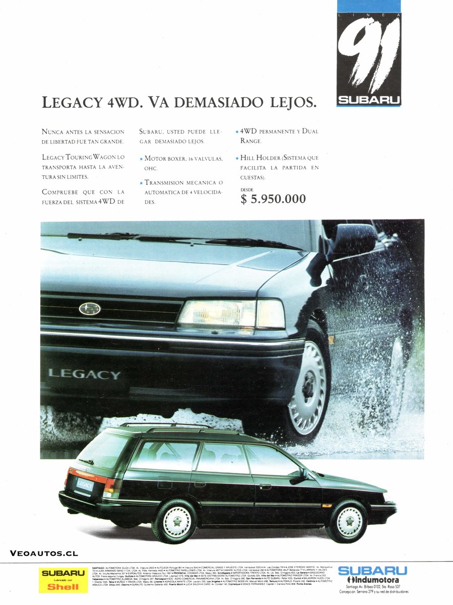 VeoAutos's tweet photo. Subaru Legacy 4WD Publicidad Chile 1991. 2.702 unidades vendidas en el país, línea Legacy, aquel año

+ Info Link https://t.co/VsUAywOm8C

#subarulegacy #subaruchile #subaru4wd @Subaru_Chile @addict_car @thecarfactoids @YesterdaysDrive @RiveraNotario @publichilensis https://t.co/rmlu9N49ro