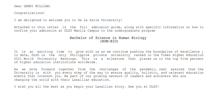 imdanniwilliam's tweet photo. finally, 4/4! thank you so much Lord🙏

UP Diliman, BS Molecular Biology and Biotechnology + BS Biology (waitlisted)❤️
ADMU, BS Health Sciences💙
DLSU, BS Human Biology💚
UST, LEAPMed (waitlisted) + BS Civil Engineering💛

#UPCA2021 #BigFour

DOST scholarship cutie🙏🥺 https://t.co/BiK7ttA8yA