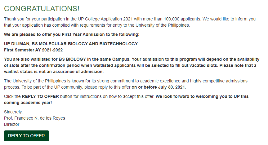 imdanniwilliam's tweet photo. finally, 4/4! thank you so much Lord🙏

UP Diliman, BS Molecular Biology and Biotechnology + BS Biology (waitlisted)❤️
ADMU, BS Health Sciences💙
DLSU, BS Human Biology💚
UST, LEAPMed (waitlisted) + BS Civil Engineering💛

#UPCA2021 #BigFour

DOST scholarship cutie🙏🥺 https://t.co/BiK7ttA8yA