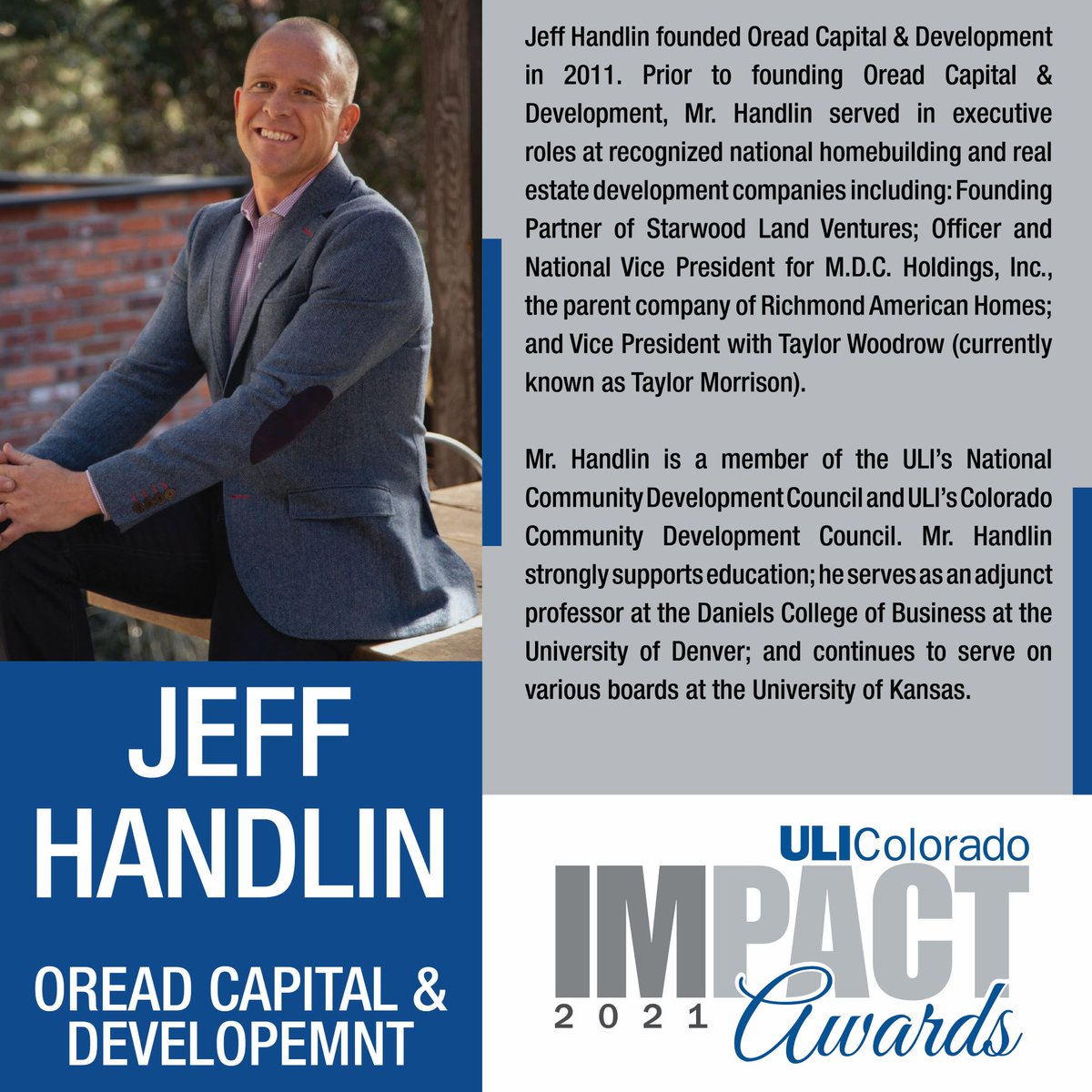 Meet Impact Awards Jury Member, Jeff Handlin, President of Oread Capital Management on.uli.org/JRCd50FvWRt #ulicolorado #uliimpactawards #impactawards #juryspotlight