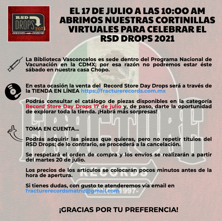 fractureoficial's tweet photo. ⚠️ ATENCIÓN ⚠️

#RSD2021 #RSDDrops #RSD21 #RecordStoreDay https://t.co/wUu7DaXK0l