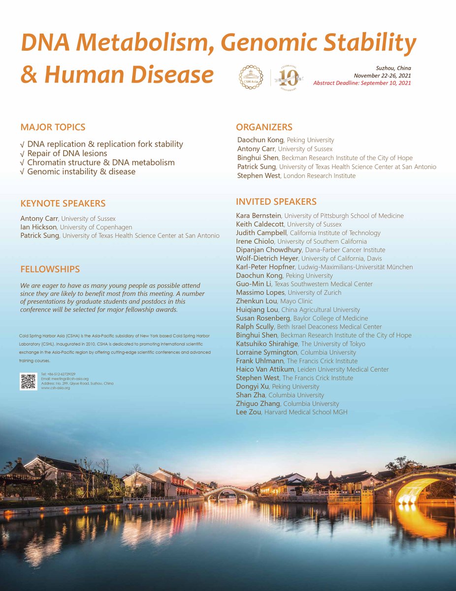 It's confirmed! CSH Asia meeting on #DNA Metabolism, #GenomicStability & #HumanDisease will go 'hybrid' in November 2021. More updates will follow

#Replication #Replicationfork #DNArepair #DNAlesions #chromatin #DNAmetabolism #nucleicacid #Genome