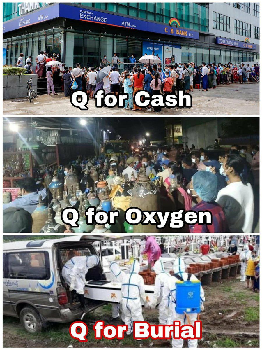 Freedom_Lover69's tweet photo. Hear us now @ASEAN @UN @G7 @UN_HRC @SecBlinken @Menlu_RI @VivianBala @EP_ASEAN @MofaJapan_en @CanadaFP @RapporteurUn @SchranerBurgen1 @ASEANMP @WHO
This is Myanmar now.
#JuntaWantsCovidUncontrollable 
#CrimesAgainstHumanity 
#WhatsHappeningInMyanmar 
#MyanmarCovidSOS 
#July15Coup https://t.co/Hi6hHISESK