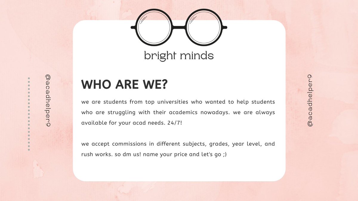 acadhelper9's tweet image. hi everyone! our team is now here to offer you assistance. #acadhelp #academics #college 

for our soft opening, we would like to offer you: “name your price” promo 🤍

dm us if u need help or inquiries!