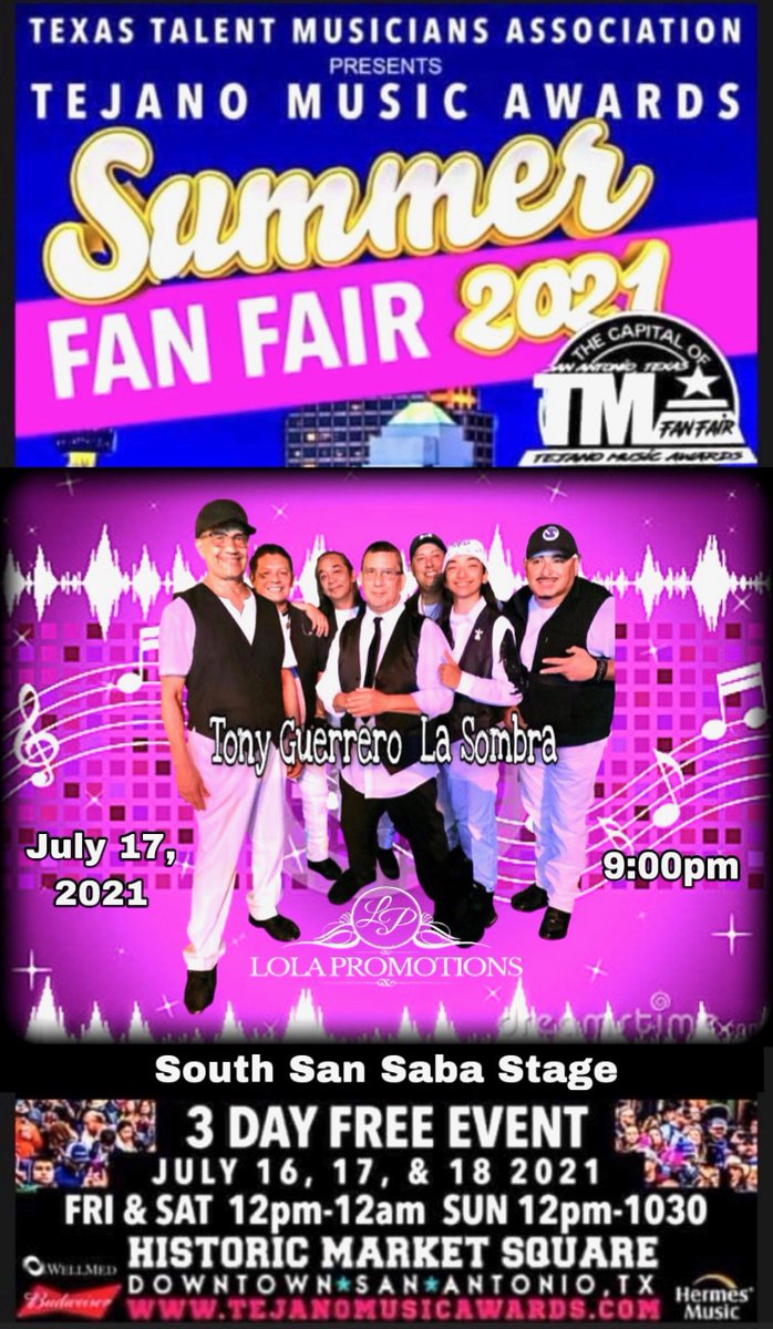 lolas_promo2016's tweet photo. Things are getting back to normal after this huge pandemic and kinks are being smoothed out to for this year's TMA FAN FAIR.
Sombraholics Tony Guerrero La Sombra feat Christopher has moved and will be performing at SOUTH SAN SABA STAGE SATURDAY JULY 17,2021 @ 9pm. https://t.co/LjToSirwTq