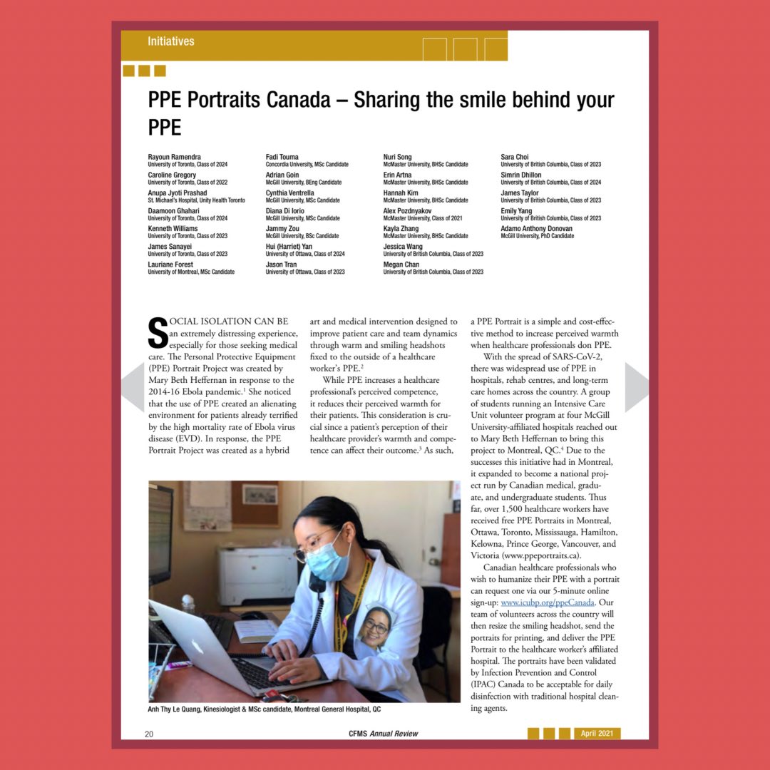 ppe_canada's tweet photo. We are so excited to be featured on the @CFMSFEMC Annual Review 2021🥰 Be sure to check it out (especially pages 20-21 👀)!!

#ppe #healthcareworker #frontlineworkers #frontlineworker #health https://t.co/Zg0H3mu3P6
