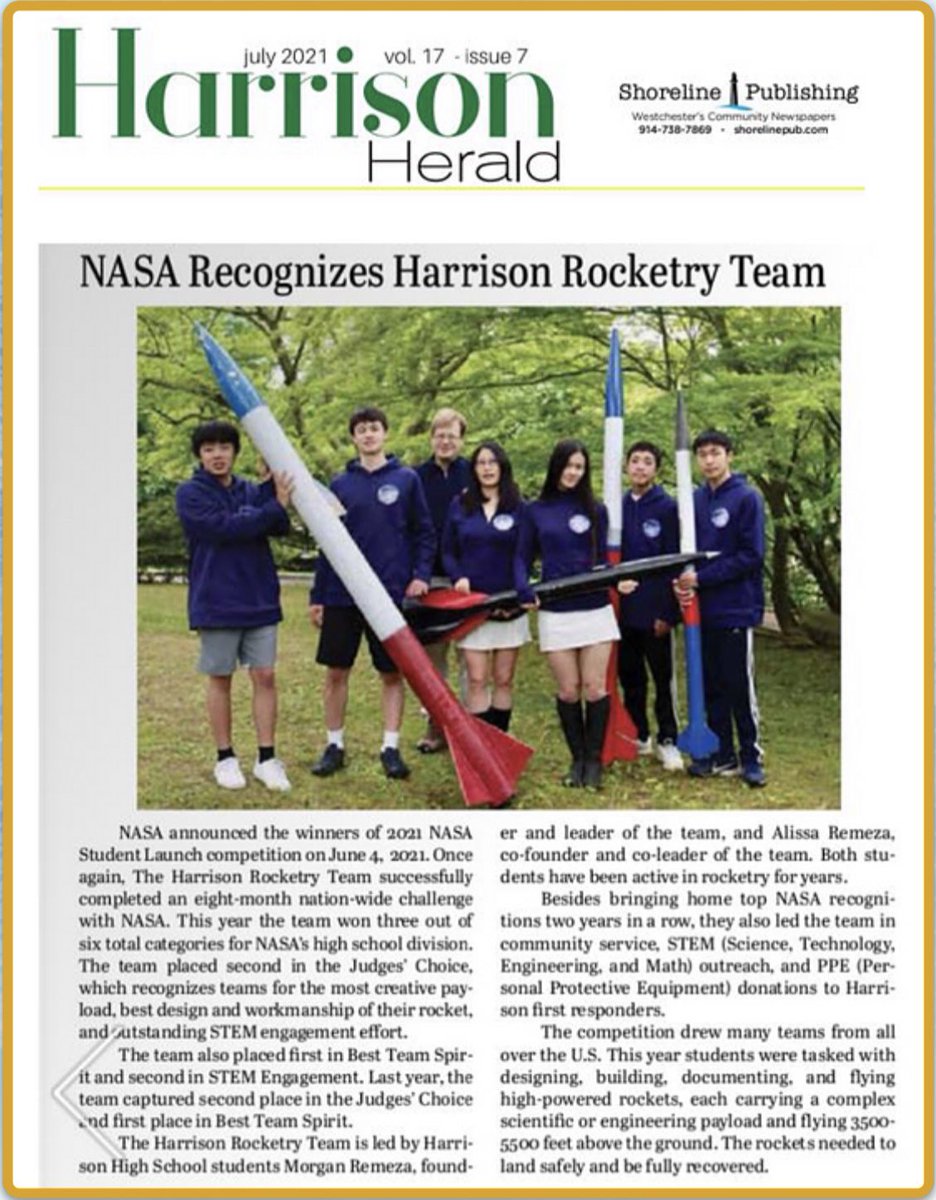 HARocketryGroup's tweet photo. Harrison Rocketry won top NASA recognitions:#1 Best Team Spirit, #2 Judges’ Choice, #2 in outreach.The team is led by Harrison High School students Morgan Remeza and Alissa Remeza.   @NASAInterns @HarrisonCSD @CornellRocketry @Columbia @rogueaeronyc @pennaerospace @MITRocketTeam https://t.co/dOOAieFddH
