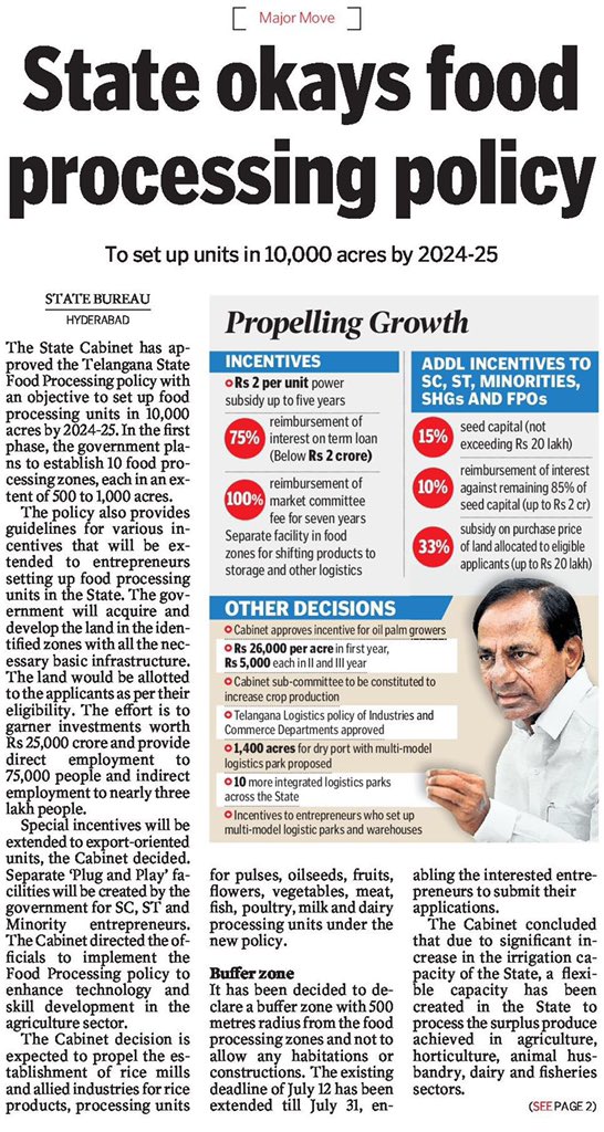 PuttaVishnuVR's tweet photo. #Telangana is endowed with diversified crops🌾; growing dairy🐄, meat🐏, fish🐠production; & irrigation systems💦like #KLIS👏
With #EoDB, #TSiPaaS & new Food Processing policy in place, the TS Govt is planning to set up food processing units in 10,000 acres by 2024-25👍
@KTRTRS https://t.co/EnxPMafeZj