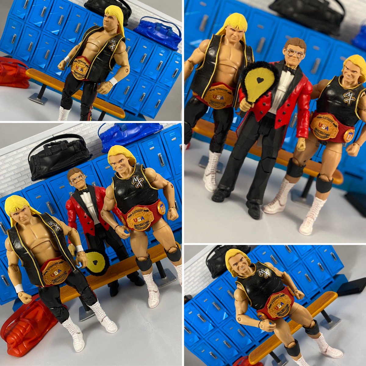 The NEW United States Tag Team Champions: “Beautiful” Bobby and “Sweet” Stan, the Midnight Express, alongside their manager, James E. Cornette! Heads sculpted by The Great Tom Veg!