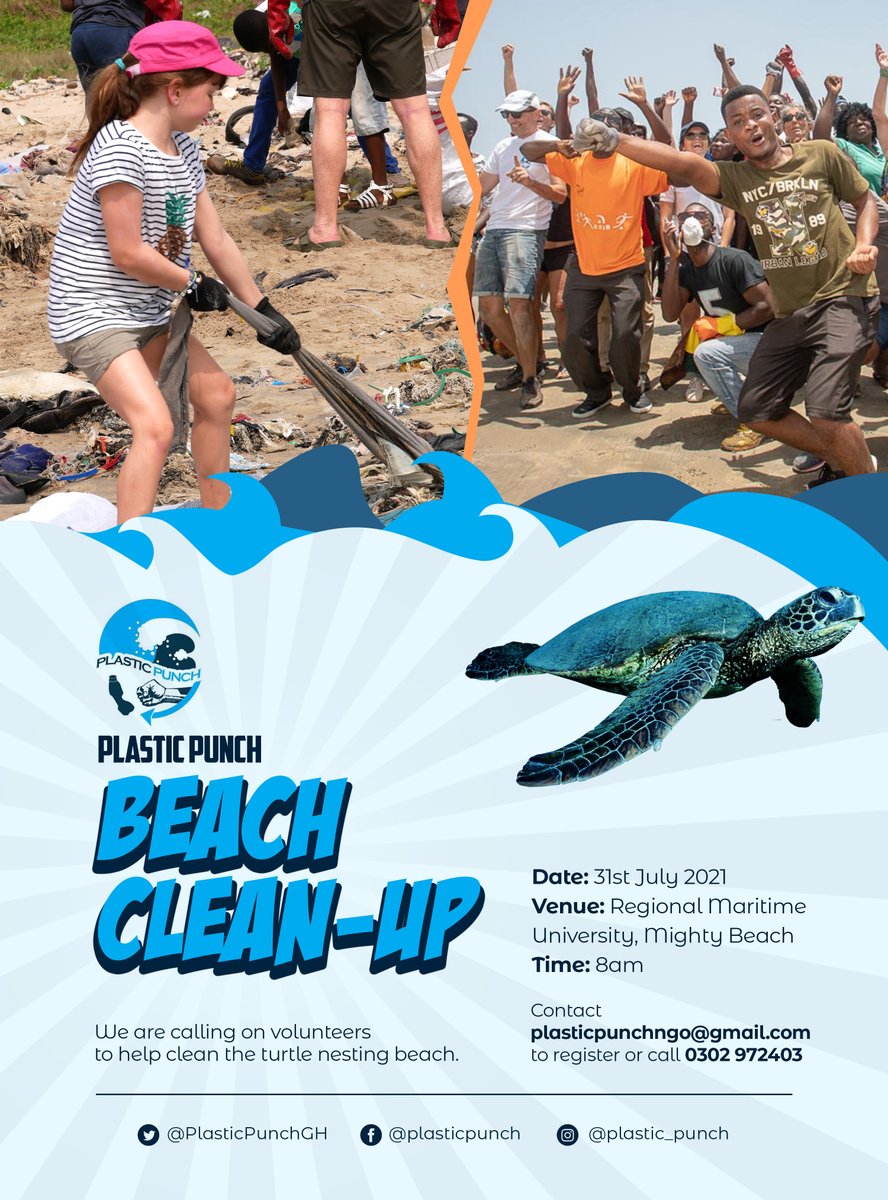 📢📢 CALL FOR VOLUNTEERS❗‼️📢

To help remove marine litter &amp; collect data from the turtle nesting beach of <a href="/rmuofficial/">Regional Maritime University</a> on July 31.

Please register here⬇️
forms.gle/oAUj5sYBdYL7HU…

*Limited registrations due to #COVID19*

#SDGs #Reduce #Reuse #PlasticFreeJuly #PlasticPunch 🅿️👊