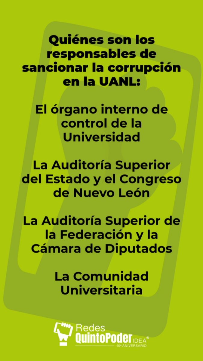 RQPidea's tweet image. El caso de corrupción en la Universidad Autónoma de #NuevoLeón @uanl es un doble crimen: robo y afectación del #DerechoHumano a la educación.

Llamamos a la comunidad universitaria a denunciar y no pagar cuotas.

¡Basta de usar las universidades para robar recursos públicos!