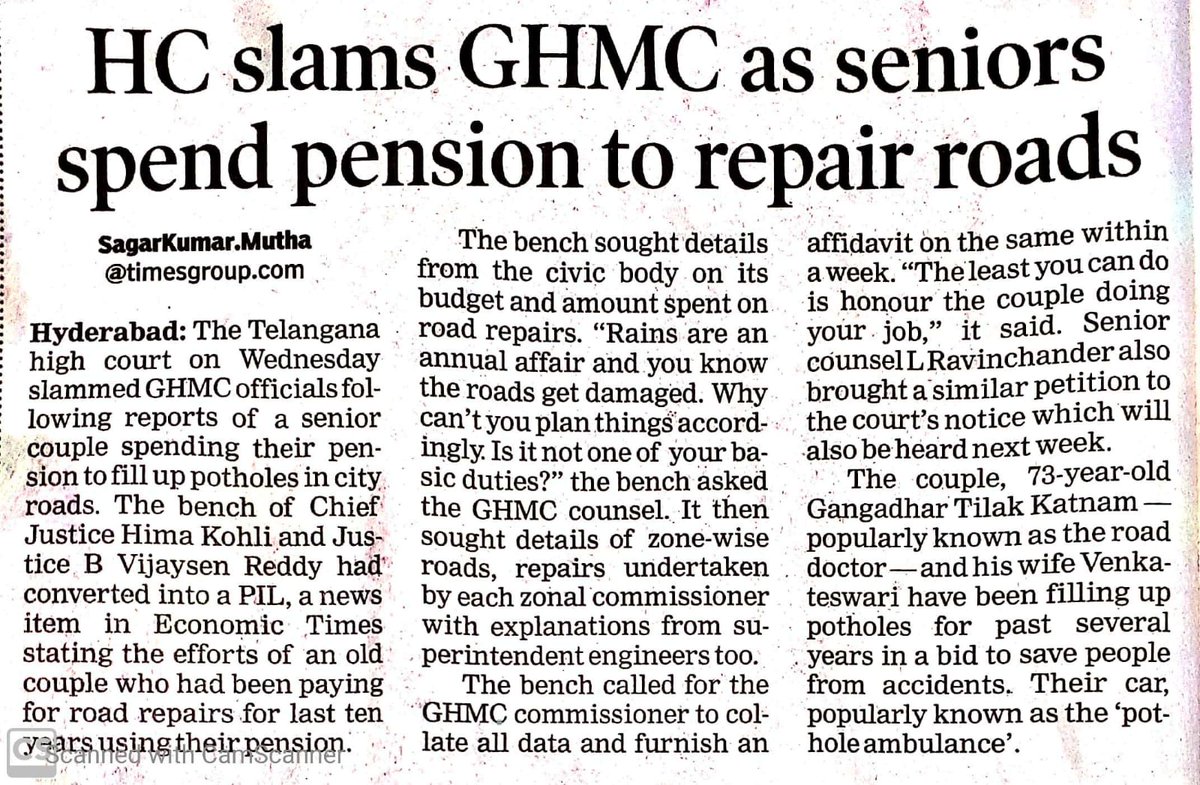 janamantemanam's tweet photo. Senior couple spending their pension for filling potholes. 

@GHMCOnline must seek their help to Identify potholes. https://t.co/HrAlTHql8A